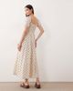 Esmée Esmée puff sleeve tie front maxi beach dress in cream & brown polka dot-White - 4