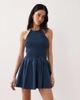 Esmée Esmée shirred detailing halter beach mini dress in denim blue - 2