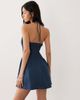 Esmée Esmée shirred detailing halter beach mini dress in denim blue - 4