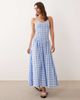 Esmée Esmée shirred drop waist maxi beach dress in blue & white gingham - 1