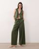 Esmée Esmée tie front beach pants with cream scallop trim in olive - part of a set-Green - 1