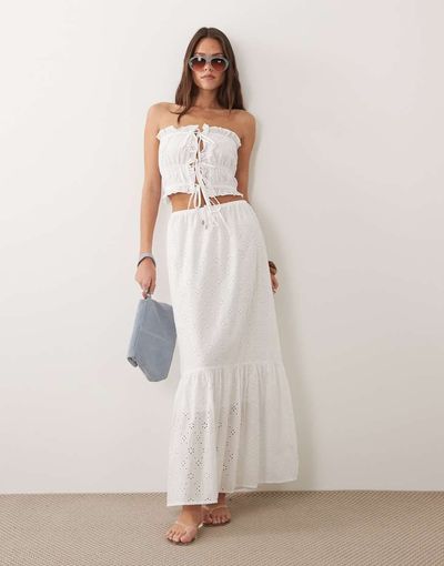 Esmée Esmée tie front eyelet beach maxi skirt in white