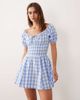 Esmée Esmée tie front puff sleeve mini beach dress in blue & white gingham - 2