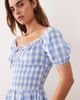 Esmée Esmée tie front puff sleeve mini beach dress in blue & white gingham - 3