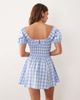 Esmée Esmée tie front puff sleeve mini beach dress in blue & white gingham - 4