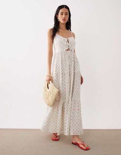 Esmée Esmée tie front strappy beach maxi dress in micro floral-Multi