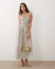 Esmée Esmée tie strap shirred beach maxi dress in beige & white stripes-pink - 1