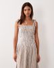 Esmée Esmée tie strap shirred beach maxi dress in brown & white stripes - 4