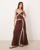 Esmée Esmee beach crop top with cream lace detail in brown - part of a set - 3