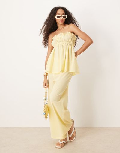 Esmée Esmee Exclusive relaxed leg linen blend pants in butter yellow