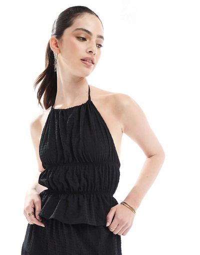 Esmée Esmee Exclusive sheer open back halter neck beach top in textured black - part of a set