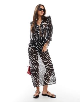 Esmée Esmee Exclusive sheer tie front beach skirt in zebra-Multi