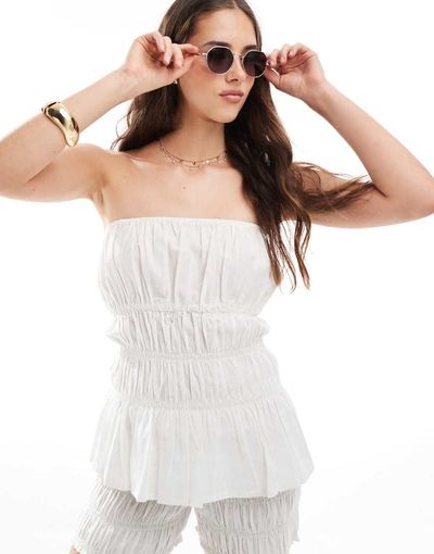 Esmée Esmee exclusive shirred bandeau beach top in white