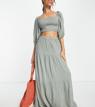 Esmée Esmee Exclusive tired prairie maxi beach skirt in aloe - part of a set-Green