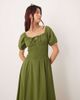 Esmée Esmee puff sleeve tie front maxi beach dress in blue-Green - 3