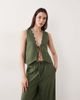 Esmée Esmee tie front beach top with cream scallop trim in olive - part of a set-Green - 1