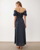 Esmée Esmee tie front puff sleeve maxi beach dress in navy polka dot print - 4