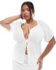 Esmee Curve Esmée Curve Exclusive puff sleeve tie front beach top in white - 1
