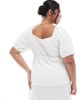 Esmee Curve Esmée Curve Exclusive puff sleeve tie front beach top in white - 4