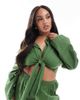 Esmee Curve Esmee Curve Exclusive loose tie front beach shirt in olive - part of a set-Green - 1