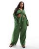 Esmee Curve Esmee Curve Exclusive loose tie front beach shirt in olive - part of a set-Green - 4