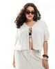 Esmee Curve Esmee Curve Exclusive tie front puff sleeve beach top in oat-Neutral - 1