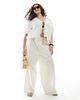Esmee Curve Esmee Curve Exclusive tie front puff sleeve beach top in oat-Neutral - 2