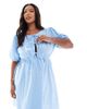 Esmee Curve Esmee Curve Exclusive tie front puff sleeve mini beach dress in dusty blue - 1