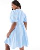 Esmee Curve Esmee Curve Exclusive tie front puff sleeve mini beach dress in dusty blue - 4