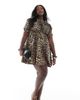 Esmee Curve Esmee Curve Exclusive tie front puff sleeve mini beach dress in leopard print-Multi - 1