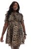 Esmee Curve Esmee Curve Exclusive tie front puff sleeve mini beach dress in leopard print-Multi - 2