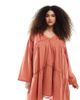 Esmee Curve Esmee Curve Exclusive tiered long sleeve mini beach dress in rust-Orange - 1