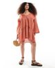 Esmee Curve Esmee Curve Exclusive tiered long sleeve mini beach dress in rust-Orange - 3
