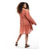 Esmee Curve Esmee Curve Exclusive tiered long sleeve mini beach dress in rust-Orange - 4