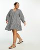 Esmee Curve Esmee Plus beach tiered smock mini summer dress in black and white gingham-Multi - 3