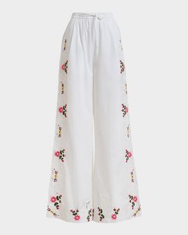 Essentiel Antwerp Embroidered Wide-Leg Cotton Pants
