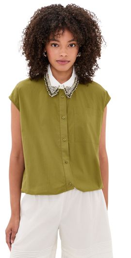 ESSENTIEL ANTWERP ESSENTIEL ANTWERP Janky Beaded Collar Shirt Avocado
