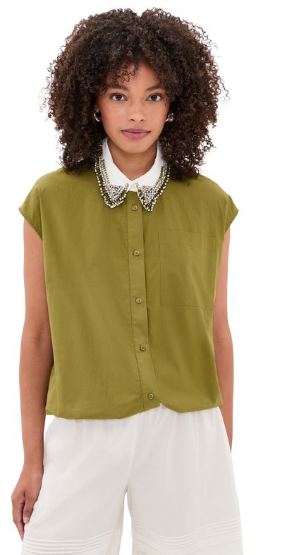 ESSENTIEL ANTWERP ESSENTIEL ANTWERP Janky Beaded Collar Shirt Avocado