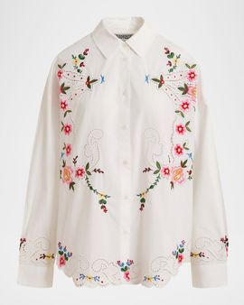 Essentiel Antwerp Floral Embroidered Oversized Cotton Shirt