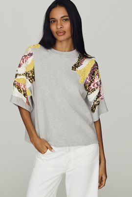 Essentiel Antwerp Jadda Embellished Short Sleeve Sweatshirt