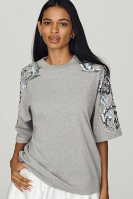 Essentiel Antwerp Jangoo Cotton Sequin-Sleeve Tee