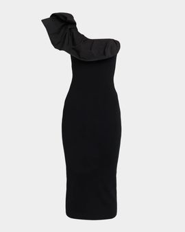 Essentiel Antwerp Klack Asymmetric Ruffle Knit Midi Dress