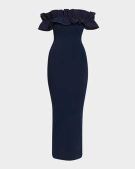 Essentiel Antwerp Ruffled Off-The-Shoulder Knit Midi Dress