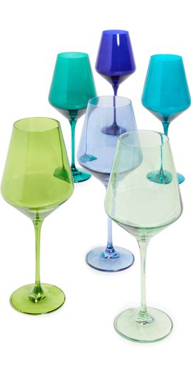 Estelle Colored Glass Estelle Colored Glass Stemware Set of 6 E Grn/C Bl/M Grn/F Grn/R Bl/Tl One