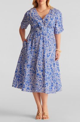 Estelle Estelle Dreamaya Floral Front Flap Fit & Flare Midi Dress