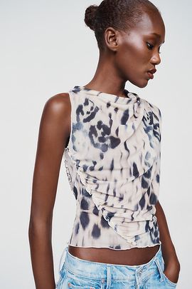 ESTHE Printed Gathered Sheer Top