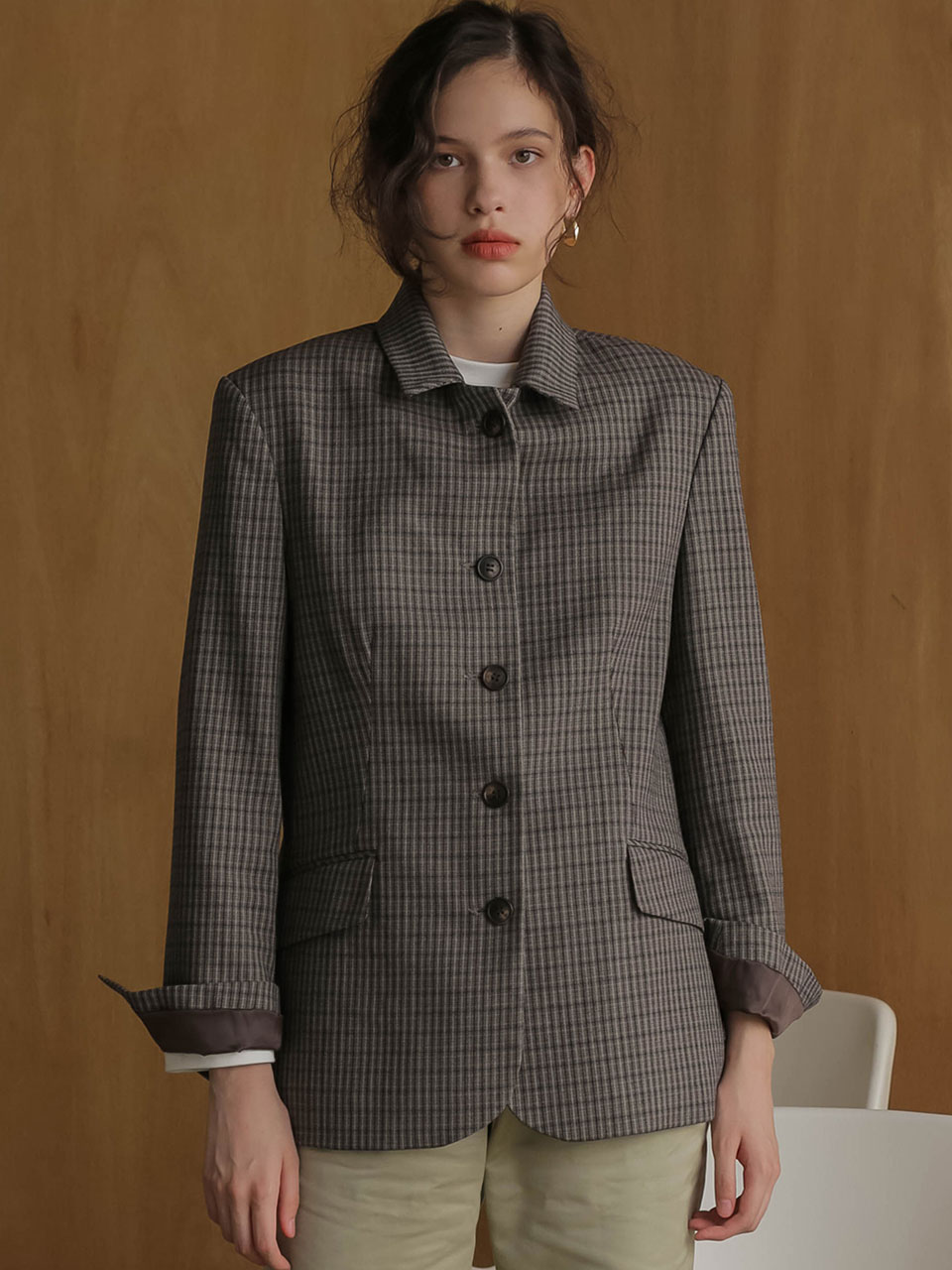 Et demain 002 Vintage Wool Check Jacket_Brown
