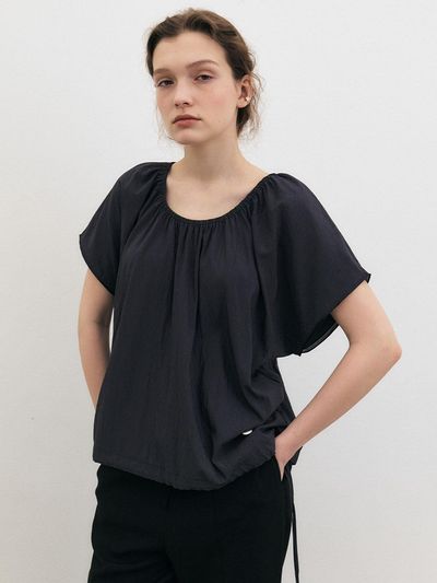 Et demain 2-Way Off Shoulder Shirring Blouse - Grey