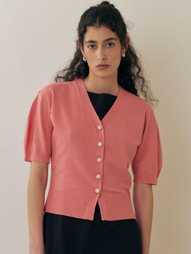 Et demain Balloon Half Sleeve Knit Cardigan _ Pink
