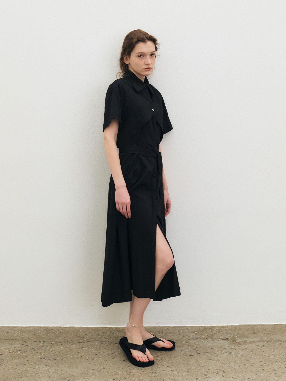 Et demain Cape Layered Long Dress - Black
